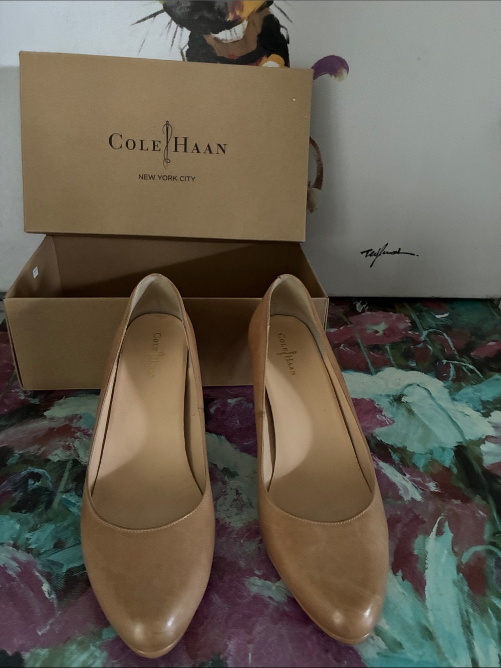 Cole Haan Tan Leather Pointed-Toe Pumps